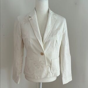 Talbots Off White Cotton Blazer with Crewel Stitching Sz 6p